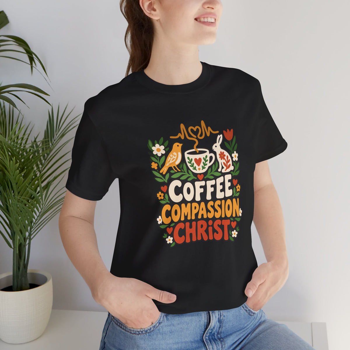 Christian Nurse Shirt for Nurses and Nursing Students, “Coffee Compassion Christ”