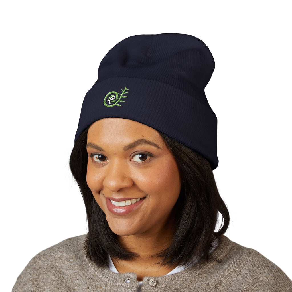 Unfurling Fern Embroidered Cuffed Beanie