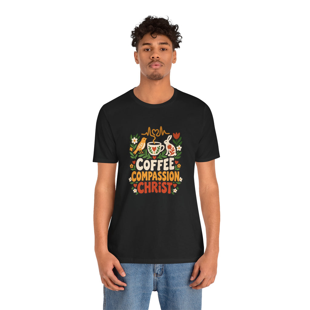 Christian Nurse Shirt for Nurses and Nursing Students, “Coffee Compassion Christ”