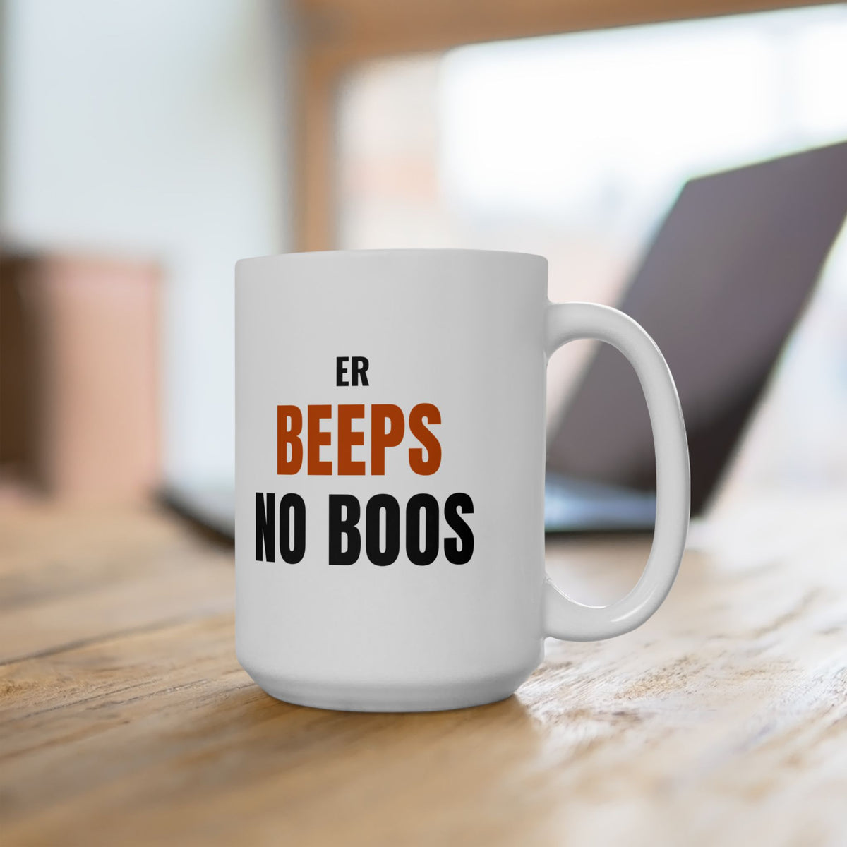 ER Nurse Halloween Mug, "ER BEEPS NO BOOS" for Night-Shift Emergency Nurses