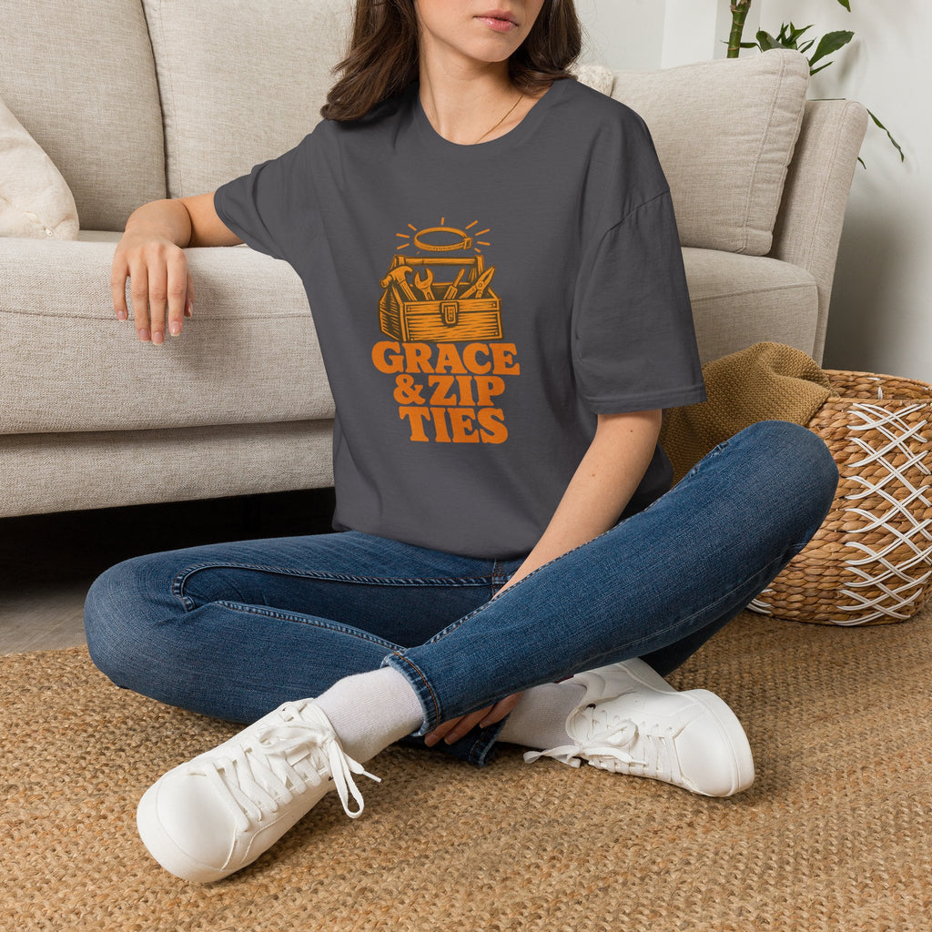 Christian Dad T-Shirt for Dads Who Fix Everything, “Grace & Zip Ties”
