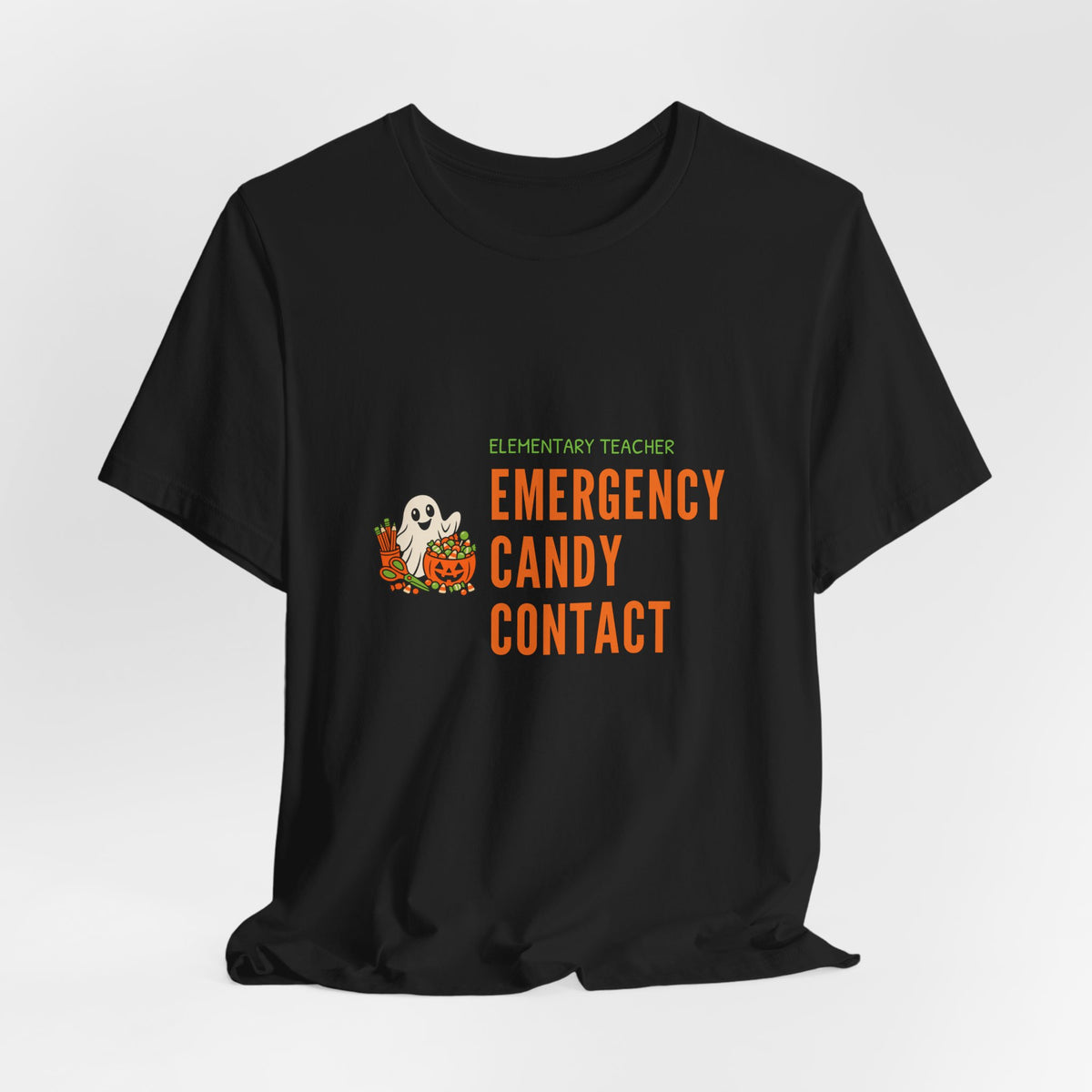 Teacher Halloween Party Shirt for Elementary Teachers, “Emergency Candy Contact”