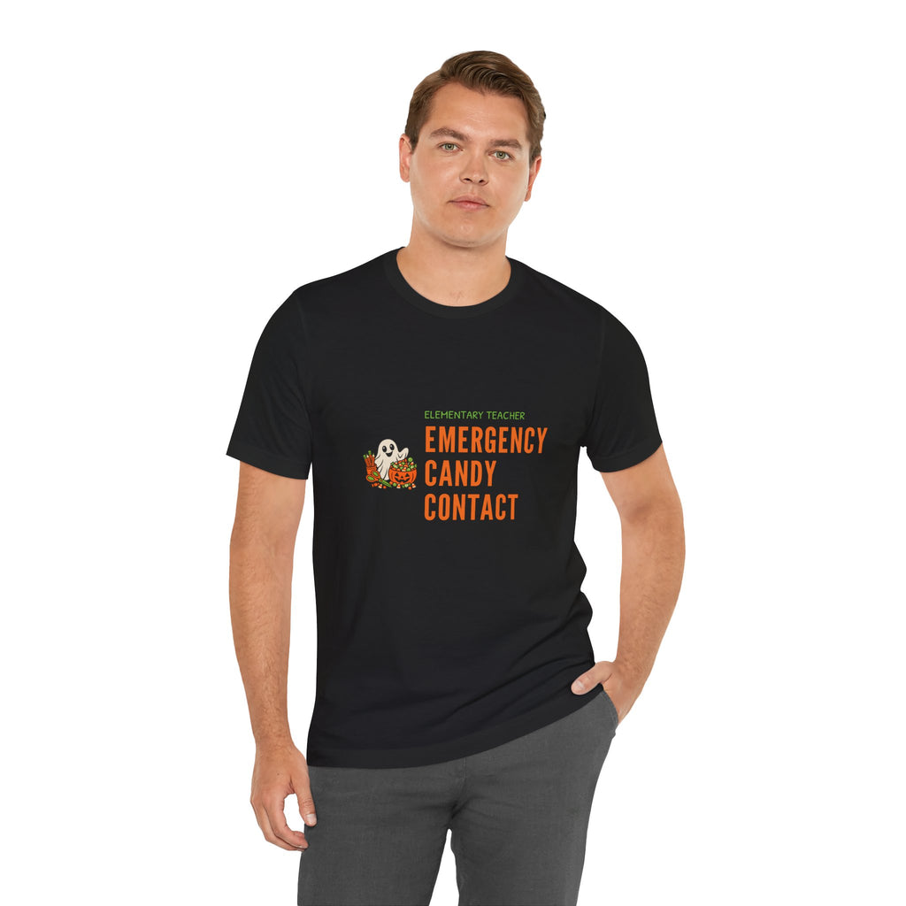 Teacher Halloween Party Shirt for Elementary Teachers, “Emergency Candy Contact”