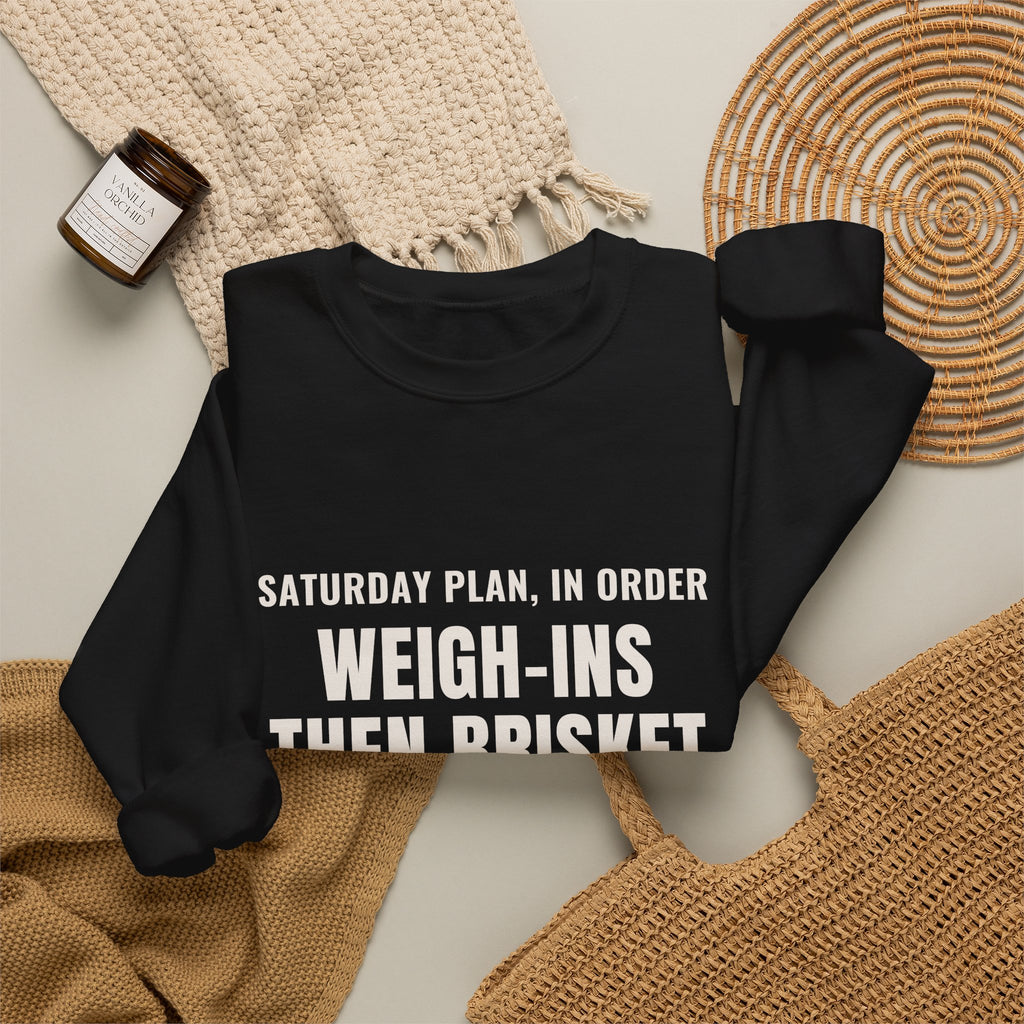 Wrestling Coach Brisket Crewneck, "Weigh-Ins Then Brisket" Gift
