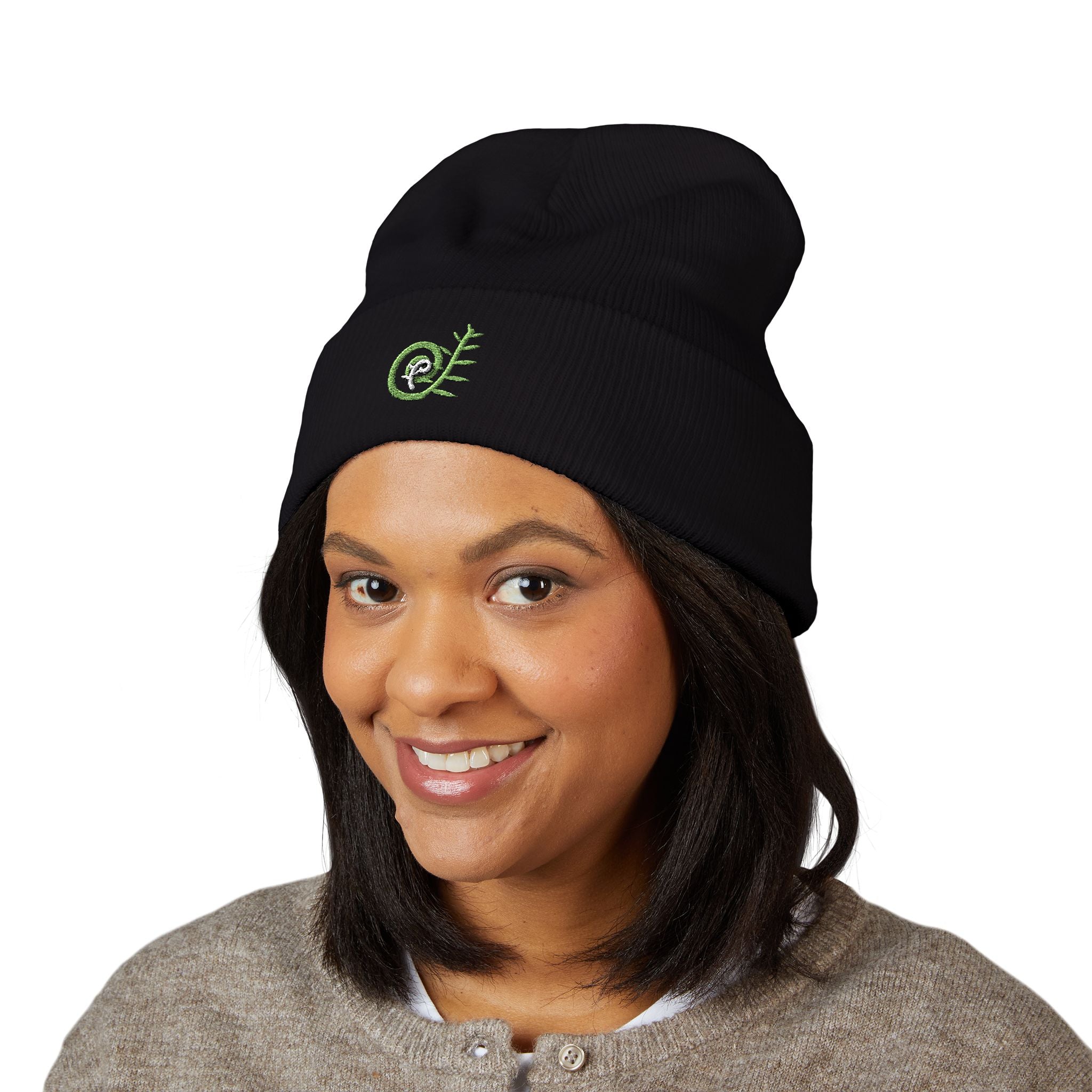 Unfurling Fern Embroidered Cuffed Beanie