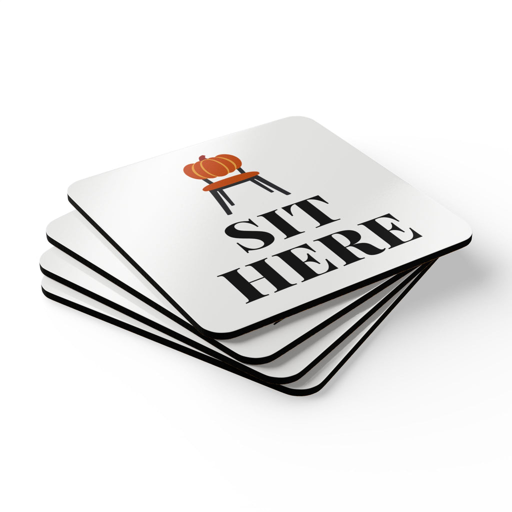 Friendsgiving Host Coaster Gift for Potluck Hosts, “SIT HERE” Set of 4