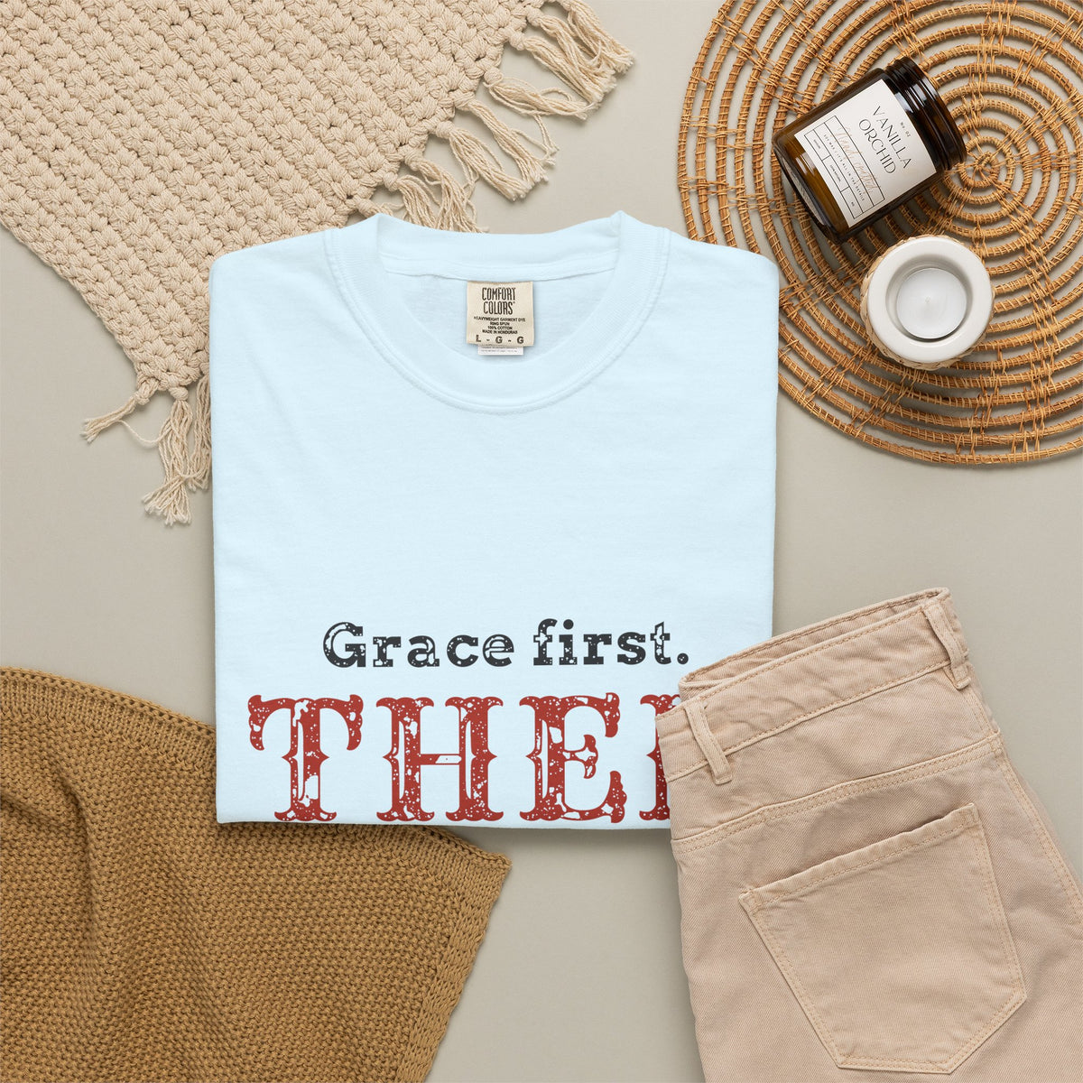 Christian Dad Shirt for Family Cookout Hosts, "Grace first. THEN RIBS"