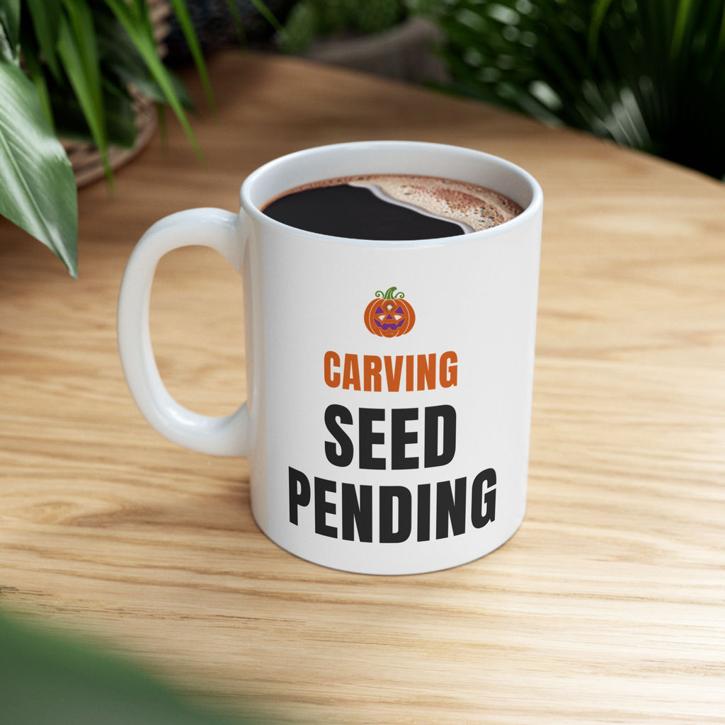 Pumpkin Carving Coffee Mug for Parents, "Carving Seed Pending"