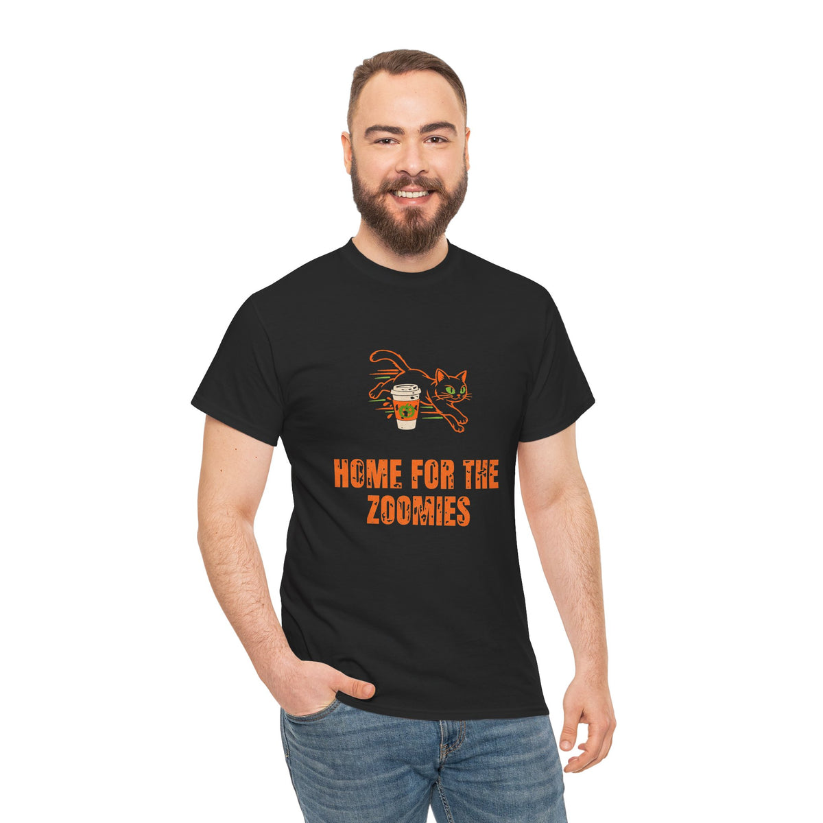 Cats Halloween Tee, "HOME FOR THE ZOOMIES" for Cat Owners