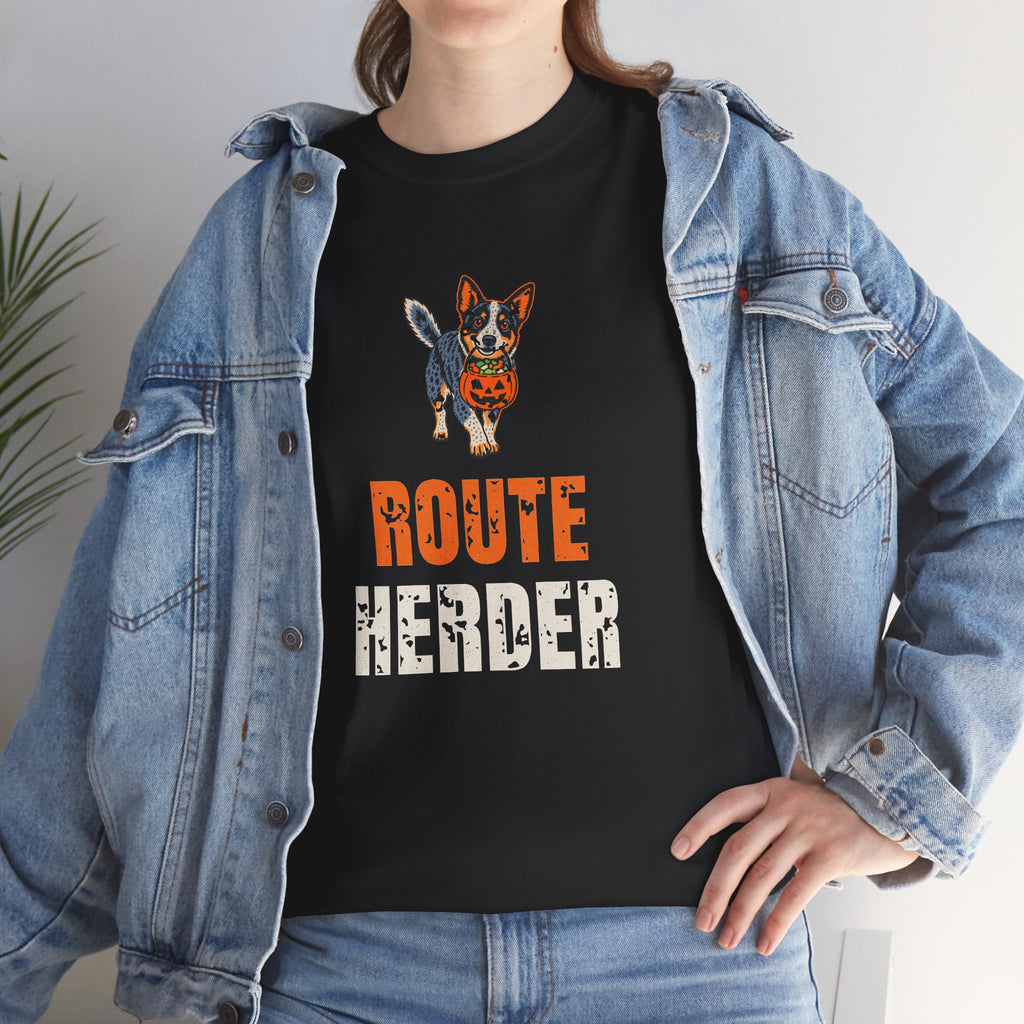 Blue Heeler Halloween Shirt, “Route Herder” Tee for Blue Heeler Dads