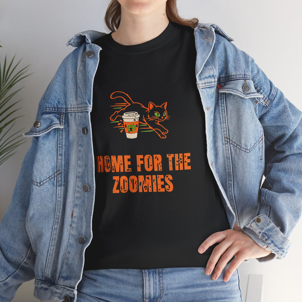 Cats Halloween Tee, "HOME FOR THE ZOOMIES" for Cat Owners