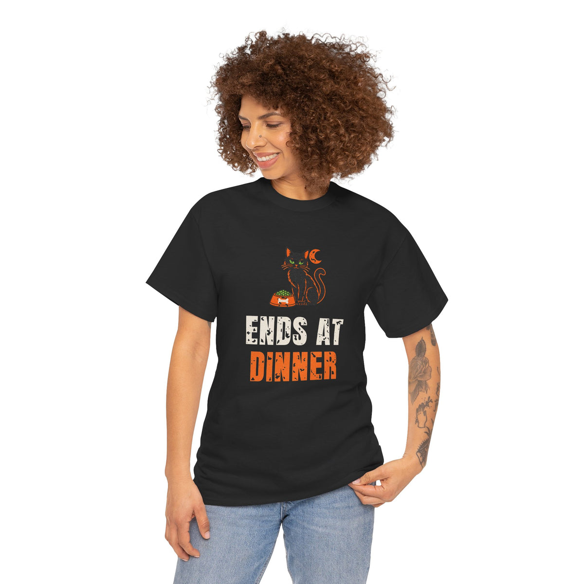 Halloween Cat "Ends at Dinner" Tee