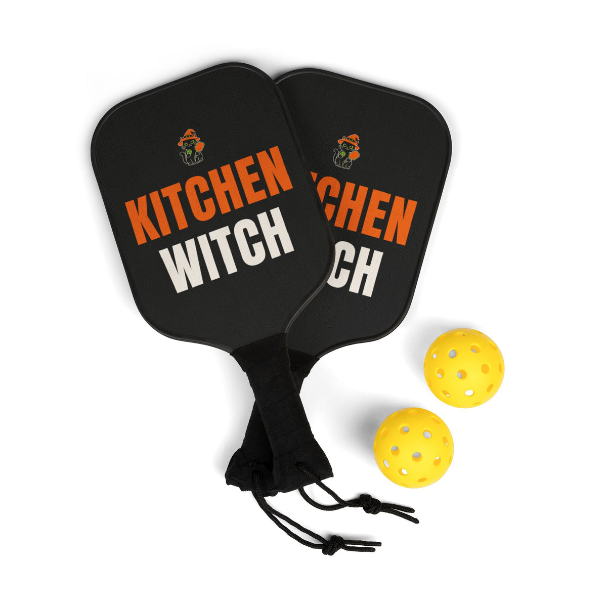 Kitchen Witch Pickleball Paddle Set, Halloween Themed Pickleball Kit