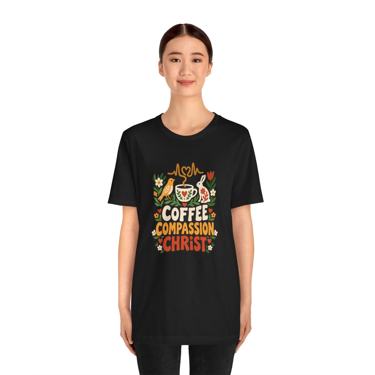 Christian Nurse Shirt for Nurses and Nursing Students, “Coffee Compassion Christ”