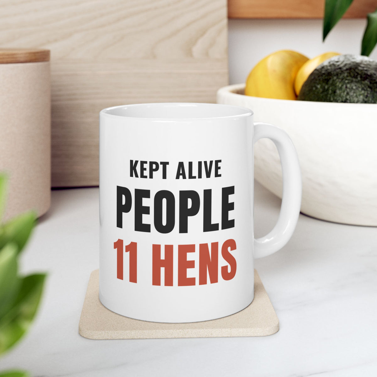 911 Dispatcher Chicken Mug, "Kept Alive People 11 Hens" Coffee Mug