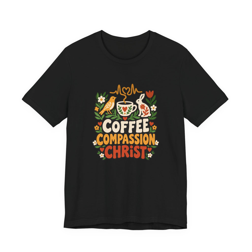 Christian Nurse Shirt for Nurses and Nursing Students, “Coffee Compassion Christ”