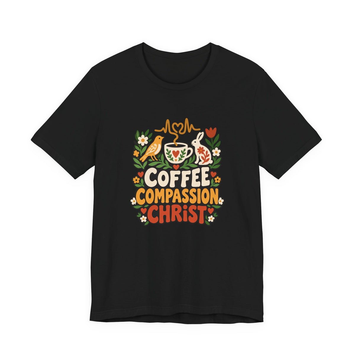 Christian Nurse Shirt for Nurses and Nursing Students, “Coffee Compassion Christ”