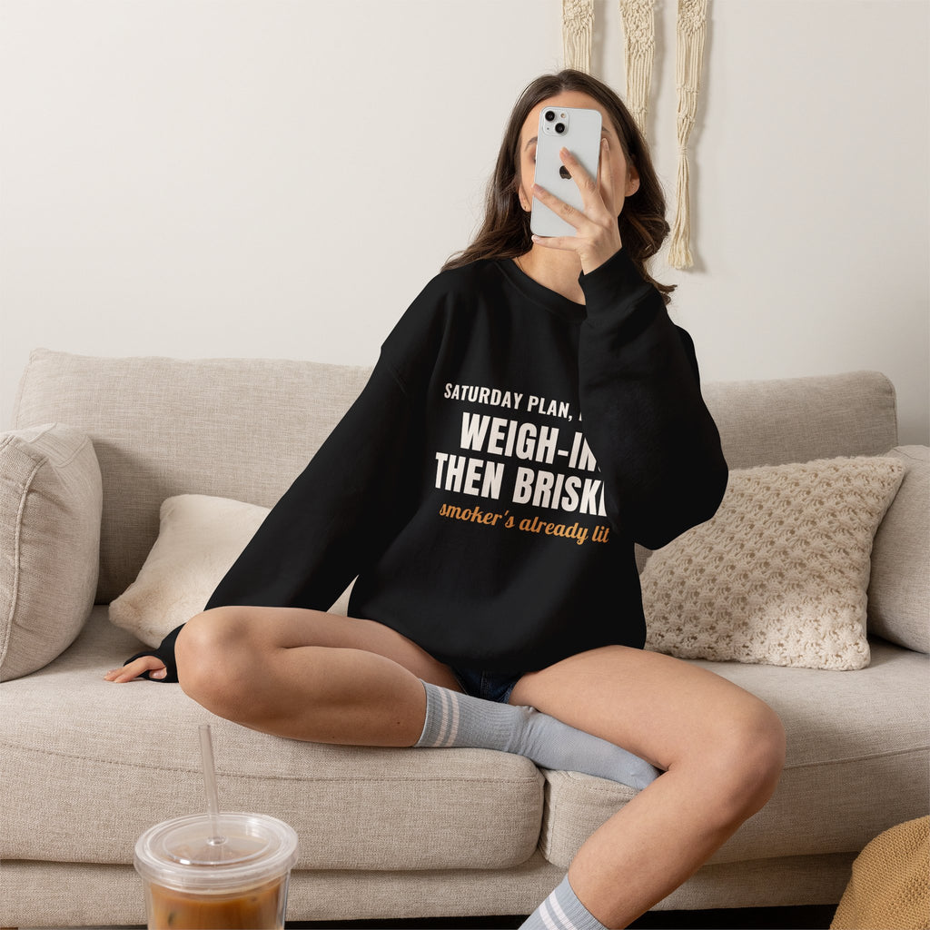 Wrestling Coach Brisket Crewneck, "Weigh-Ins Then Brisket" Gift