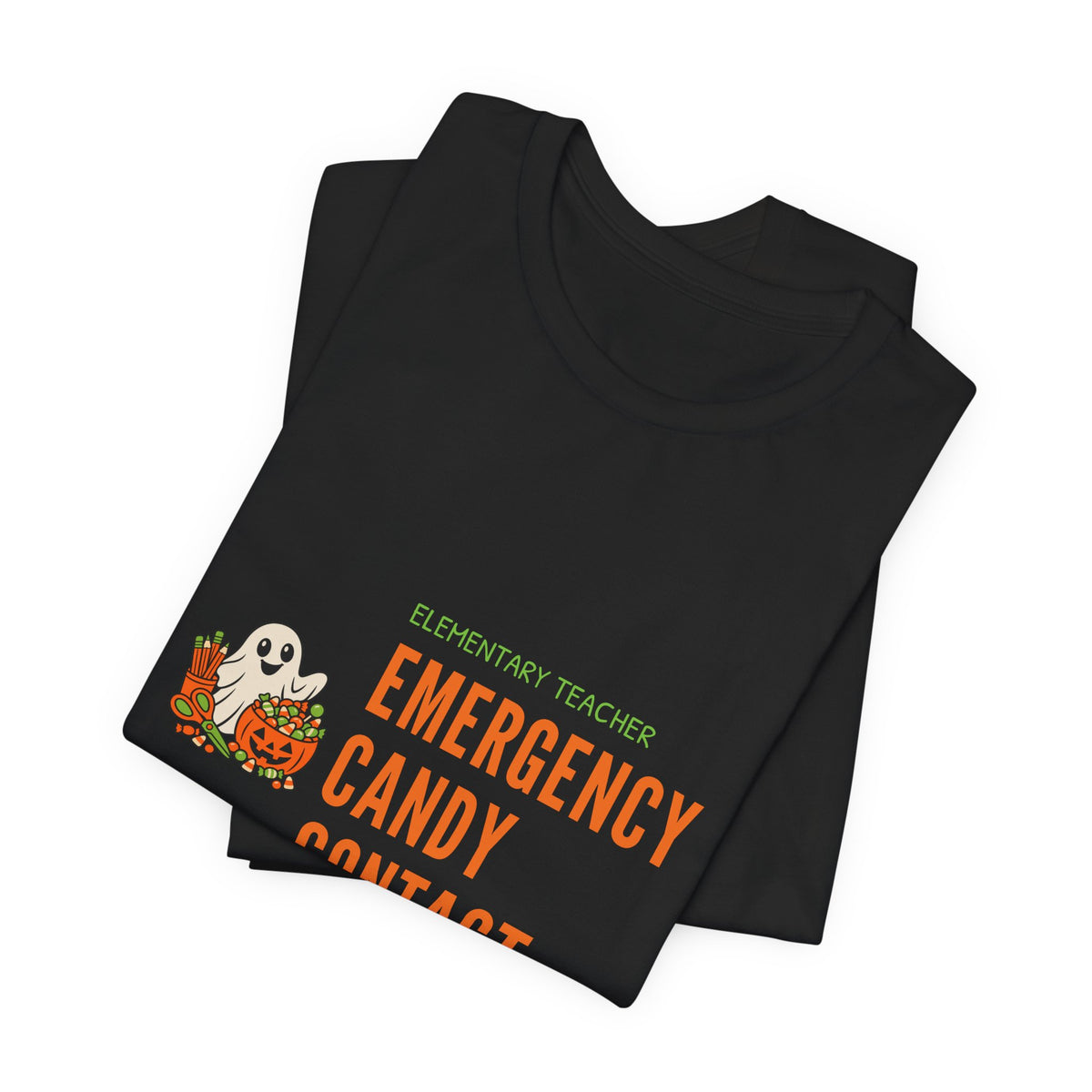 Teacher Halloween Party Shirt for Elementary Teachers, “Emergency Candy Contact”