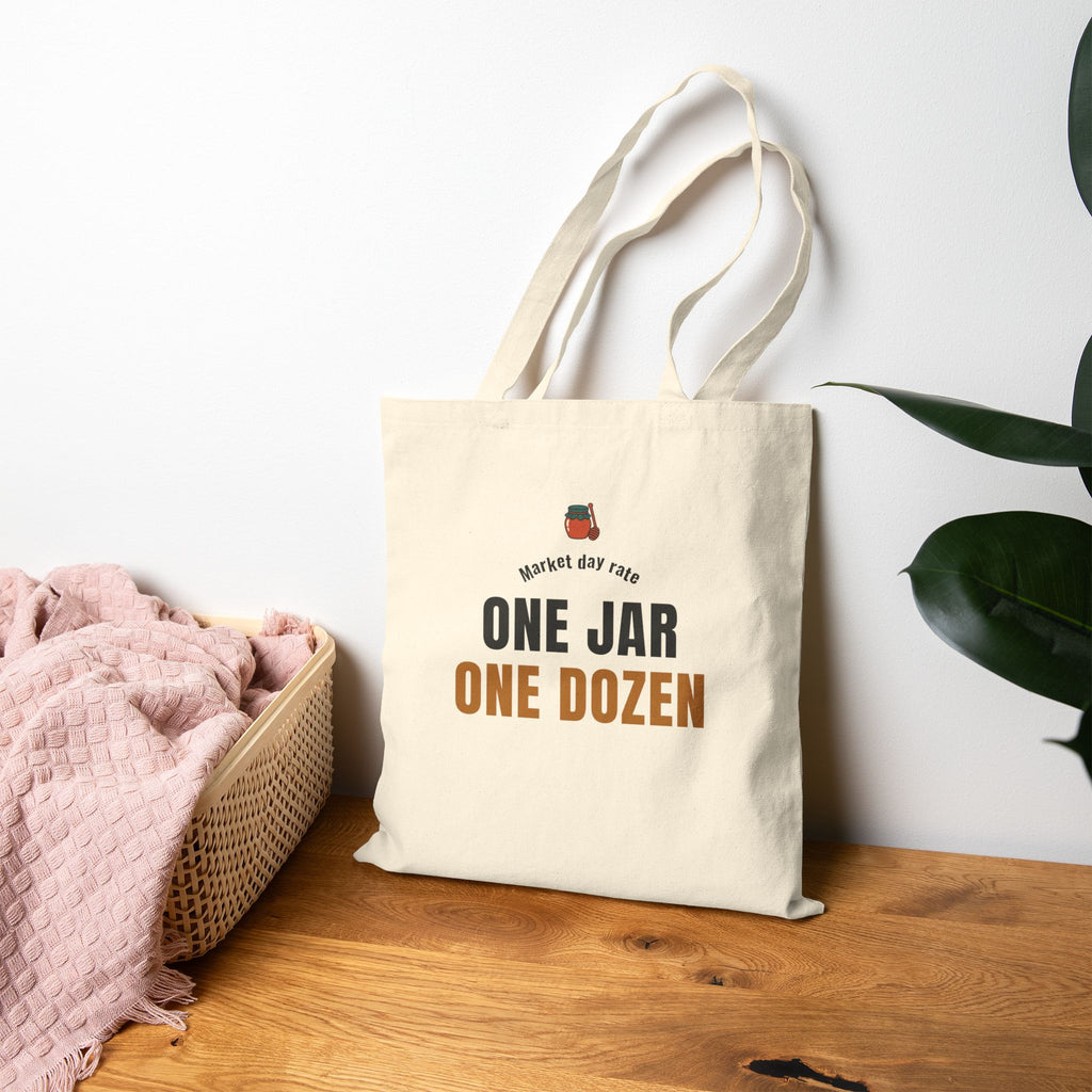 Beekeeping Honey Barter Tote Bag, "One Jar, One Dozen" for Backyard Beekeepers