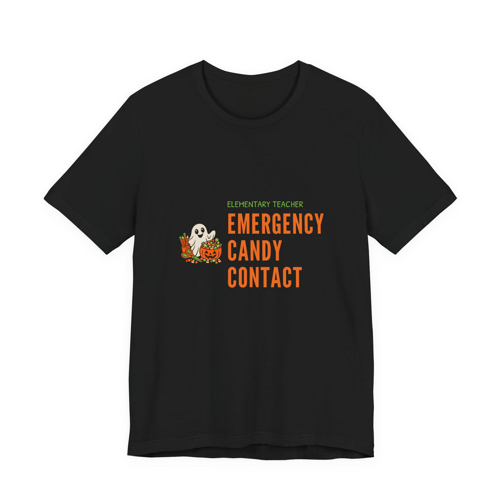 Teacher Halloween Party Shirt for Elementary Teachers, “Emergency Candy Contact”