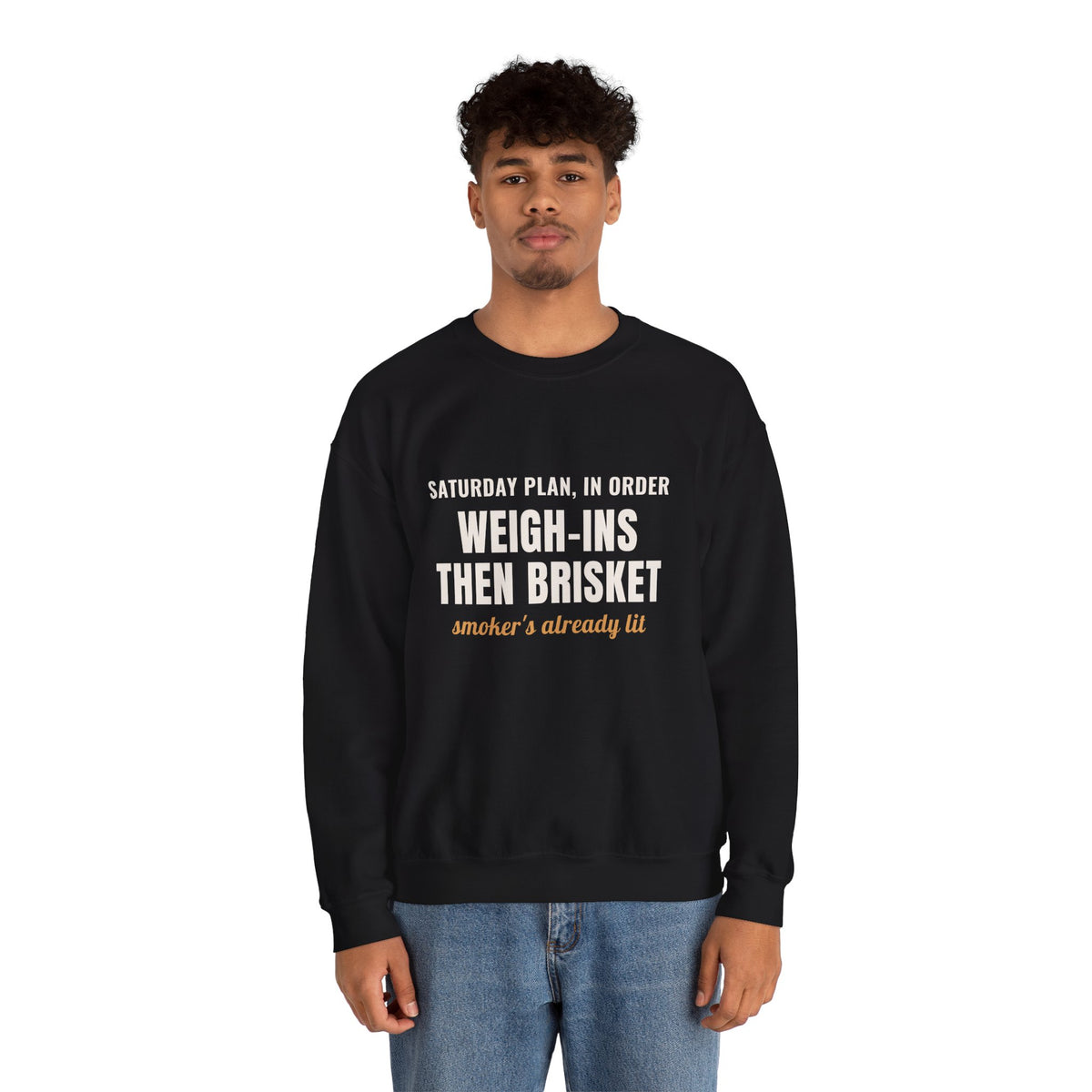 Wrestling Coach Brisket Crewneck, "Weigh-Ins Then Brisket" Gift