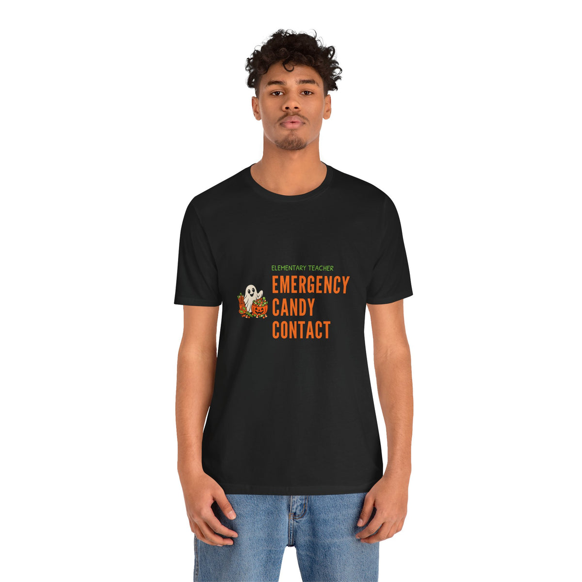 Teacher Halloween Party Shirt for Elementary Teachers, “Emergency Candy Contact”