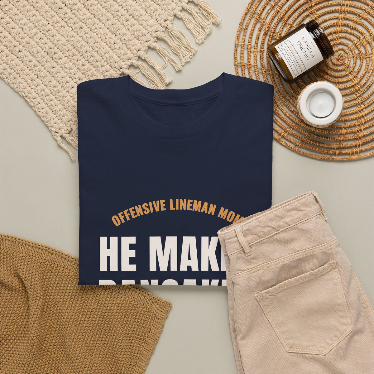 He Makes Pancakes T-Shirt, Offensive Lineman Dad Football Tee