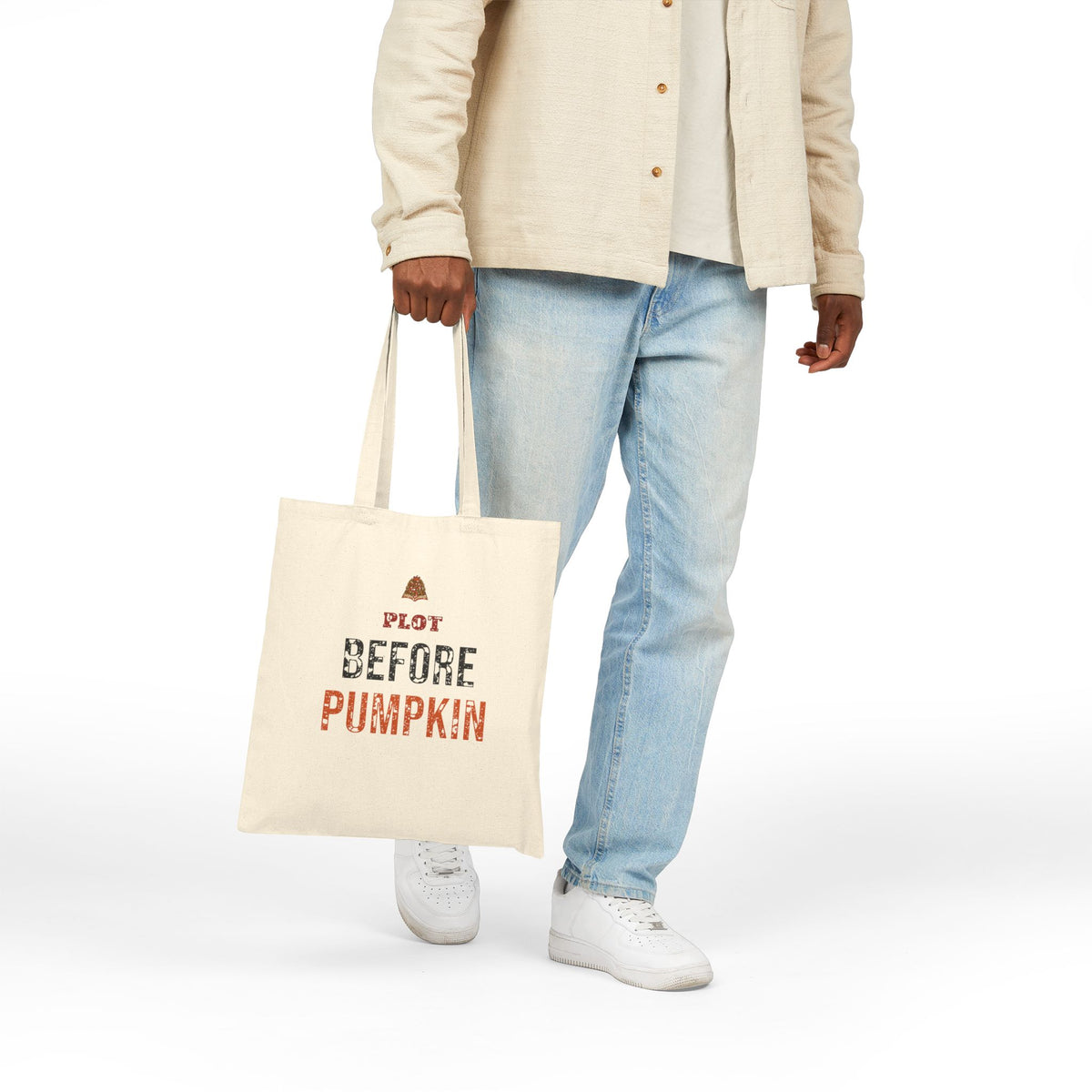 Book Club Fall Tote for Pumpkin Patch Readers, "PLOT BEFORE PUMPKIN"