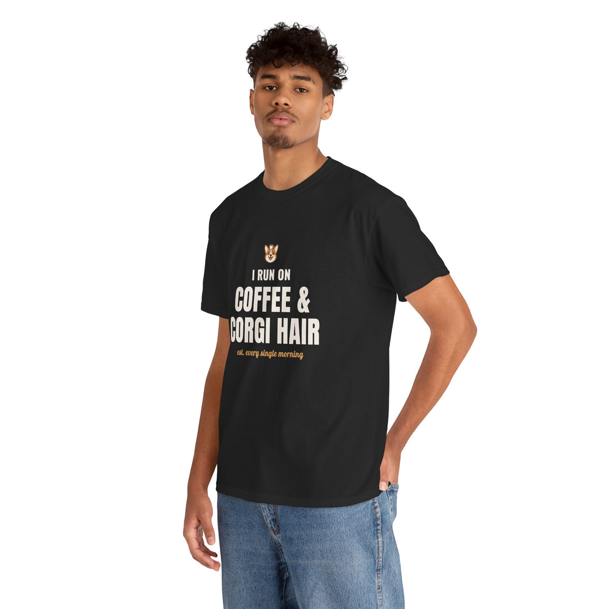 Corgi Coffee T-Shirt, "I Run on Coffee & Corgi Hair" Tee for Dog Lovers