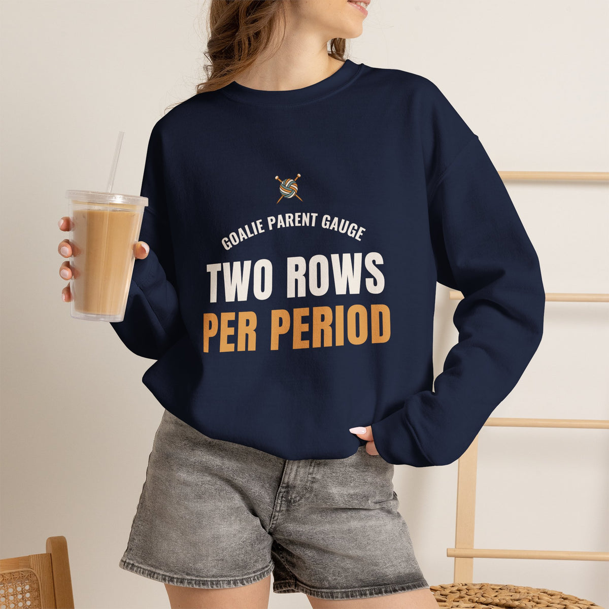 Hockey Goalie Parent Sweatshirt, "Two Rows Per Period" for Rink Parents