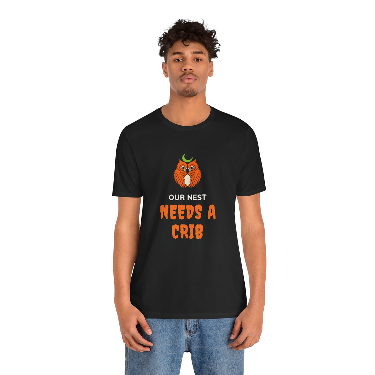 Halloween Pregnancy Announcement Shirt for Expectant Parents “Our Nest Needs a Crib”