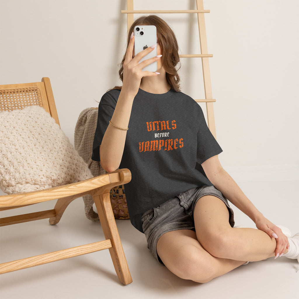 Halloween Nurse Shirt for Night-Shift Nurses, “Vitals Before Vampires”