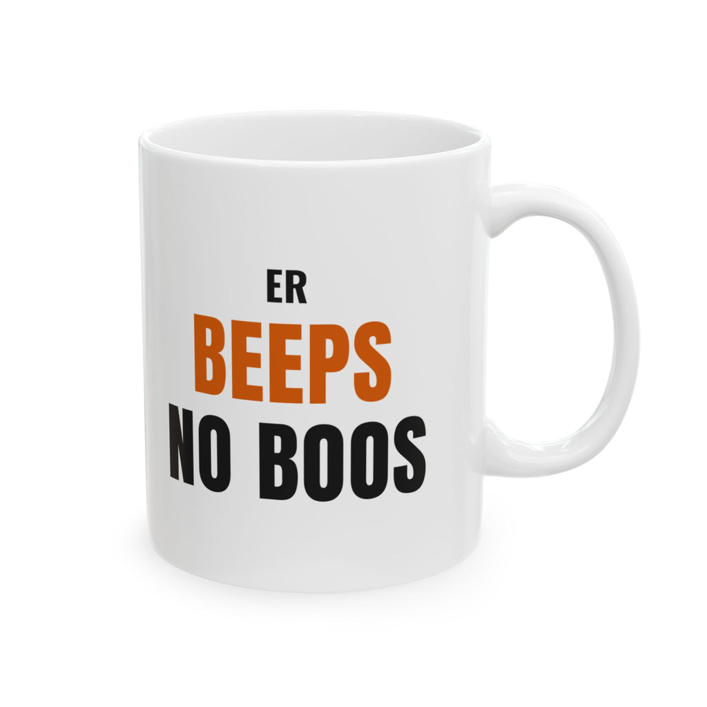 ER Nurse Halloween Mug, "ER BEEPS NO BOOS" for Night-Shift Emergency Nurses