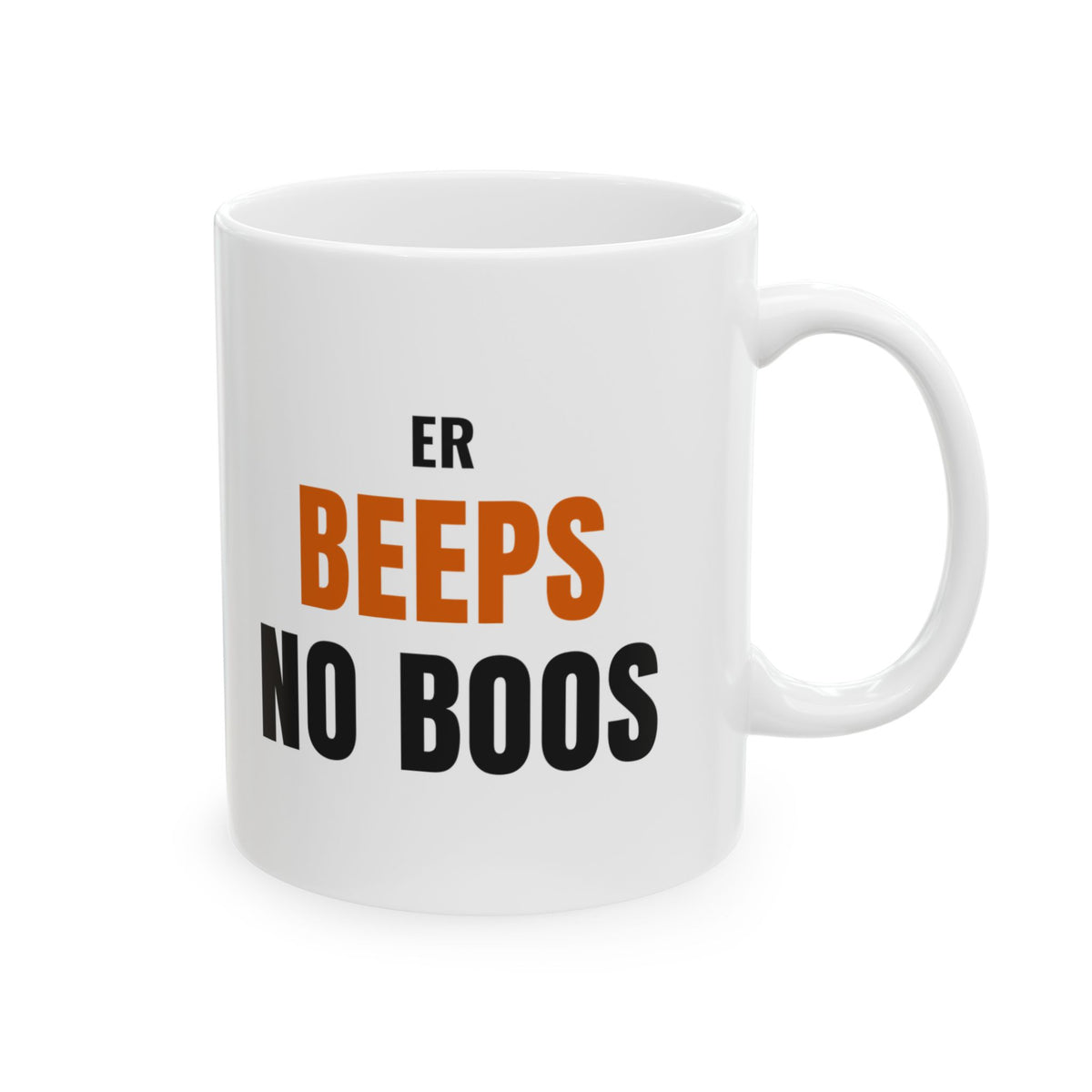 ER Nurse Halloween Mug, "ER BEEPS NO BOOS" for Night-Shift Emergency Nurses
