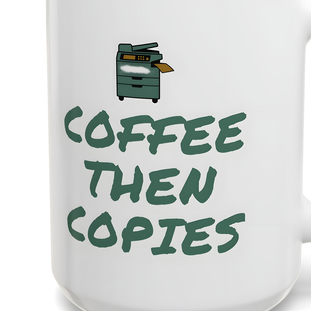 Teacher Coffee Mug for Teachers Before First Bell, “Coffee Then Copies” hermes-closeup