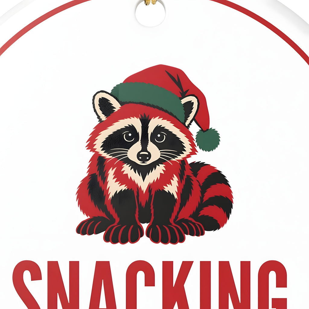Raccoon Christmas Ornament for Raccoon Lovers, "SNACKING" Ceramic Keepsake hermes-closeup